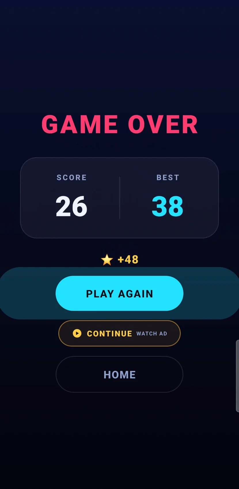 Orbit Pop game over screen